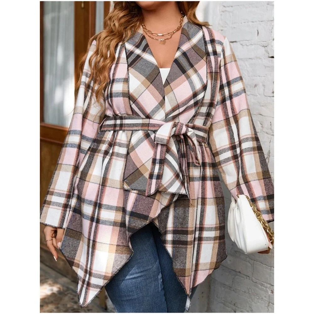 Cozy Plaid Belted Jacket Coat - Picture 1 of 5
